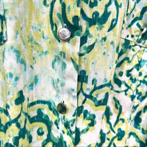 👠JMcollection linen button down bold print with cinched sleeves. Size 14 - Picture 3 of 9